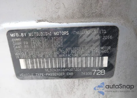 2017 Mitsubishi Mirage Es z USA, uszkodzony, nr VIN ML32A3HJ4HH007201